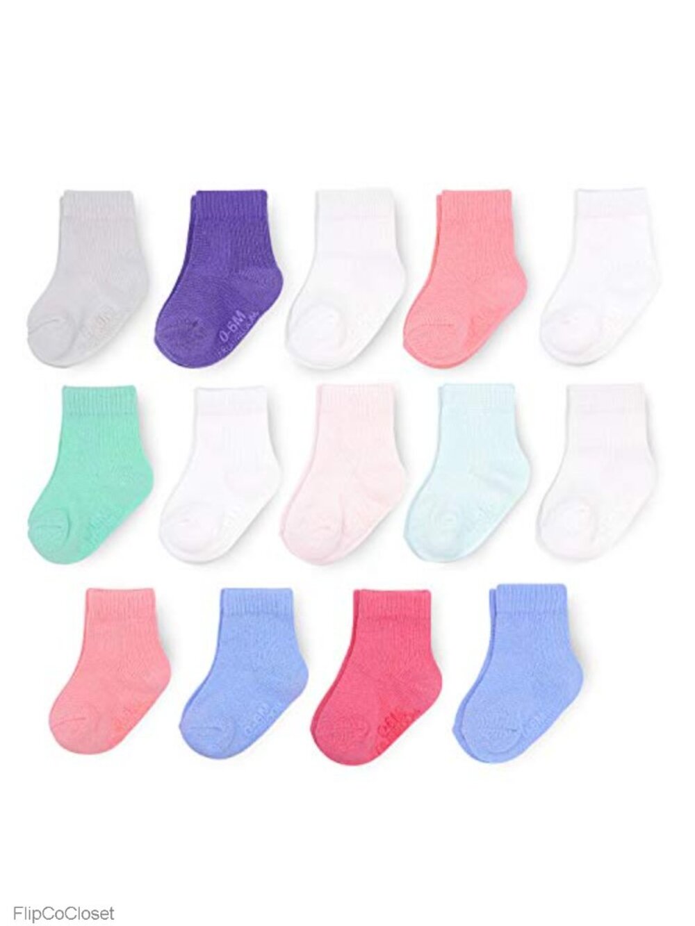 Baby Toddler Grow Fit Flex Zones Cotton Stretch Socks Non-Skid Grippers 14 Pack